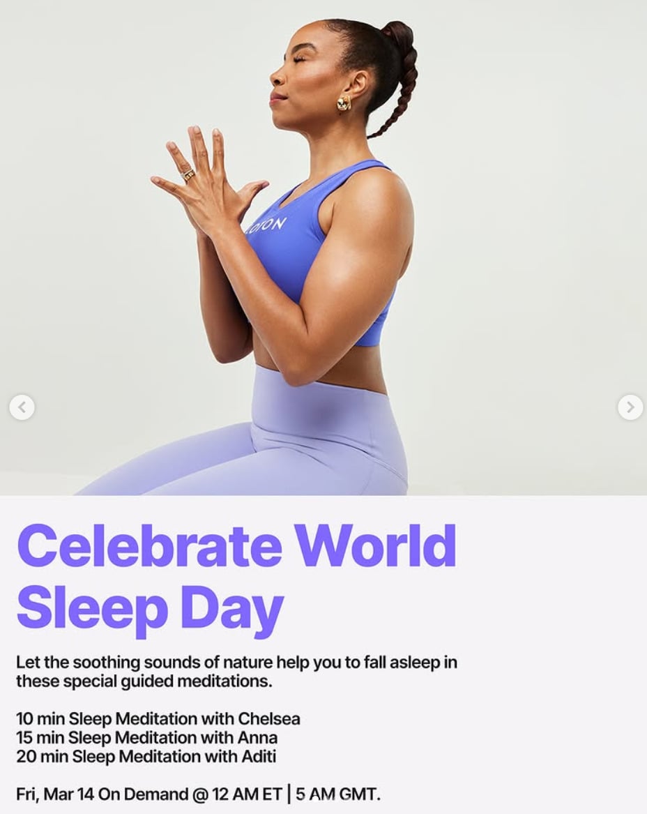 Peloton will release new Sleep Meditations for World Sleep Day this week. Image credit Peloton social media.
