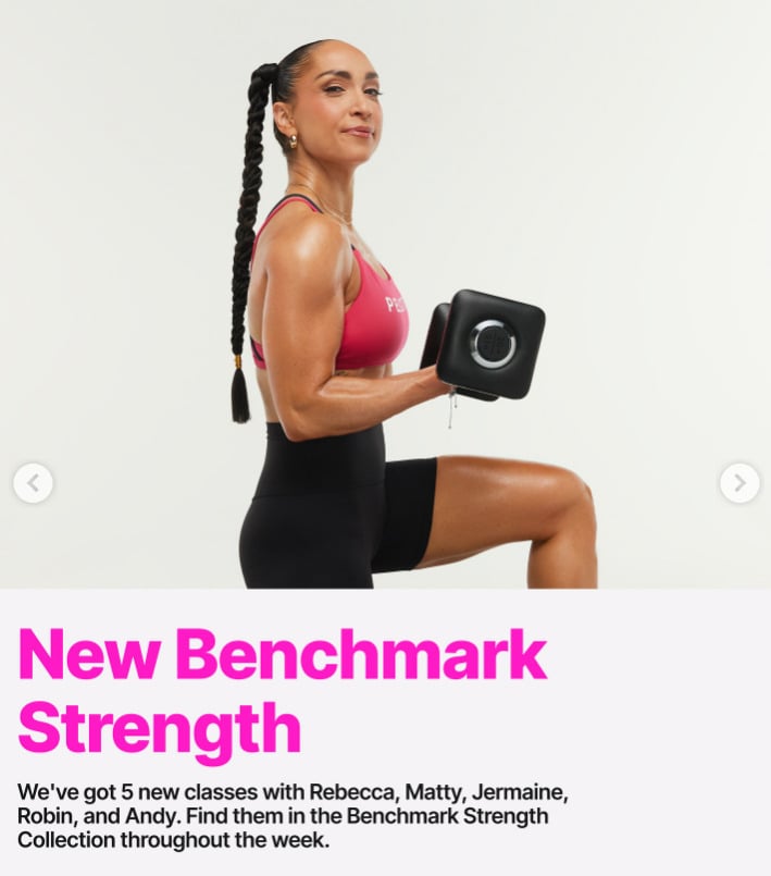 New Benchmark Strength classes will drop throughout this week. Image credit Peloton social media.
