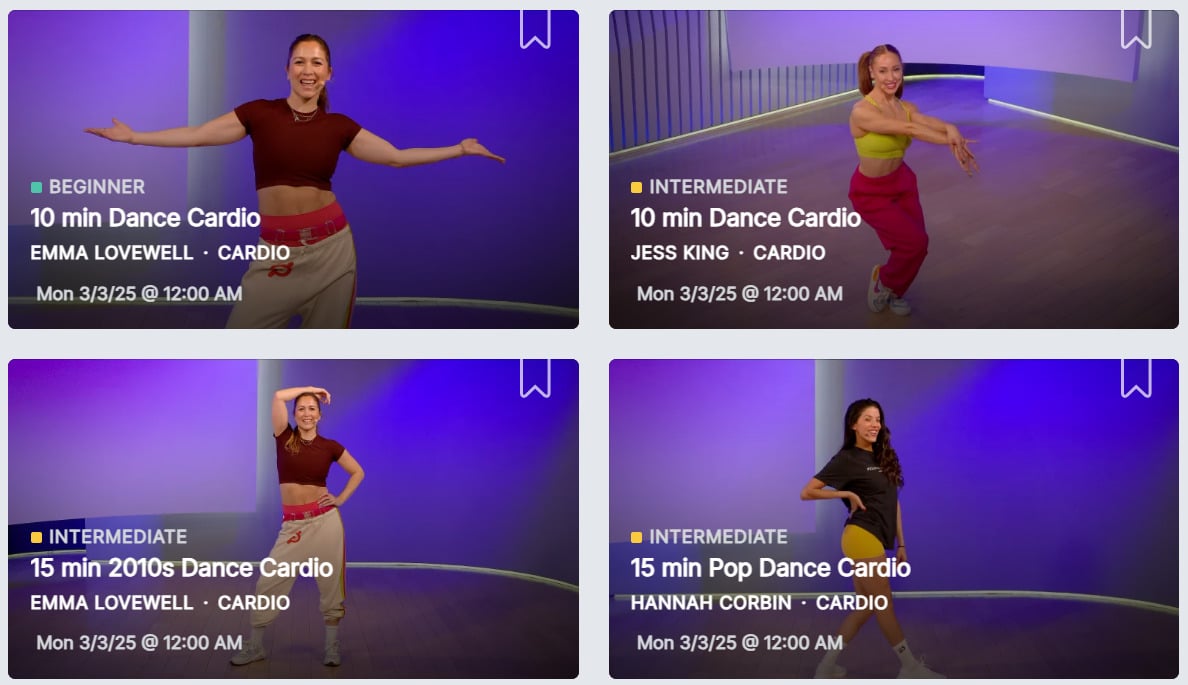 Peloton's latest Dance Cardio classes from March 3, 2025.