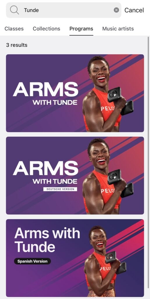 Some of Tunde Oyeneyin's programs on Peloton.