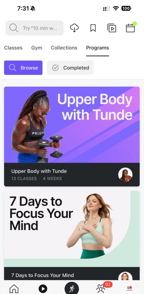 Search on the program page of Peloton app.