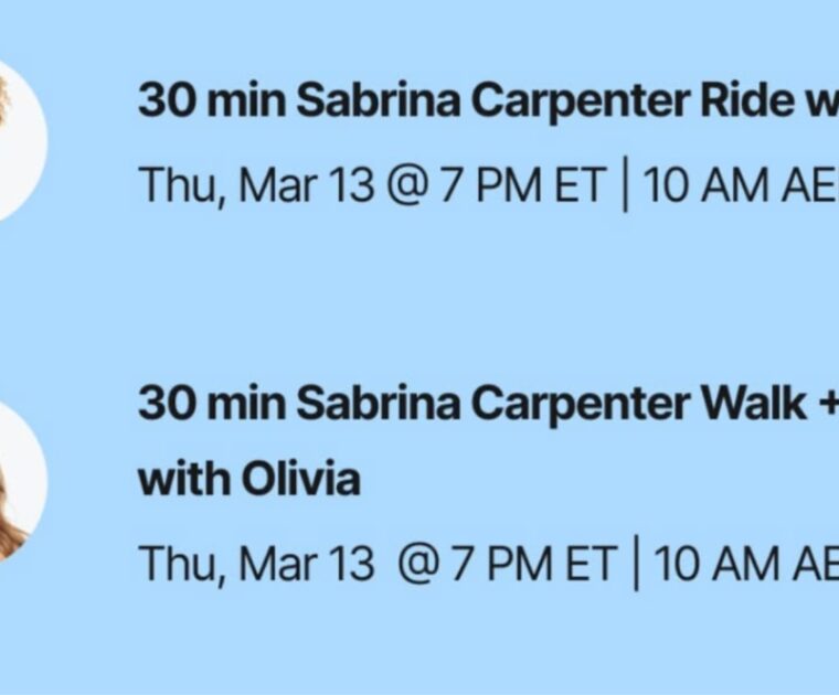 Sabrina Carpenter Peloton classes. Image credit Peloton social media.