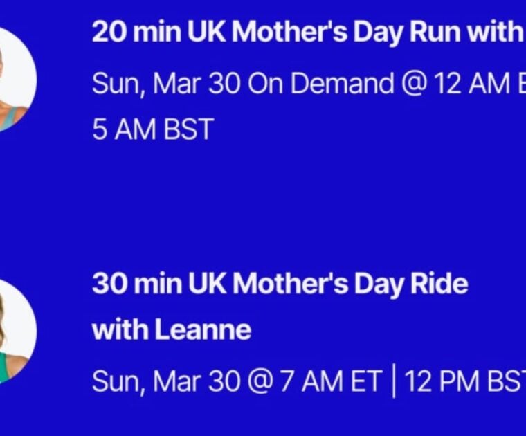 Peloton UK Mother's Day classes.