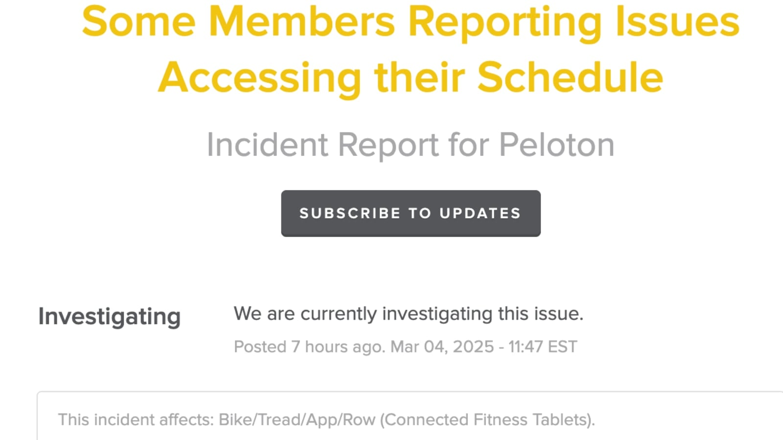 Bug with the Your Schedule feature on Peloton.