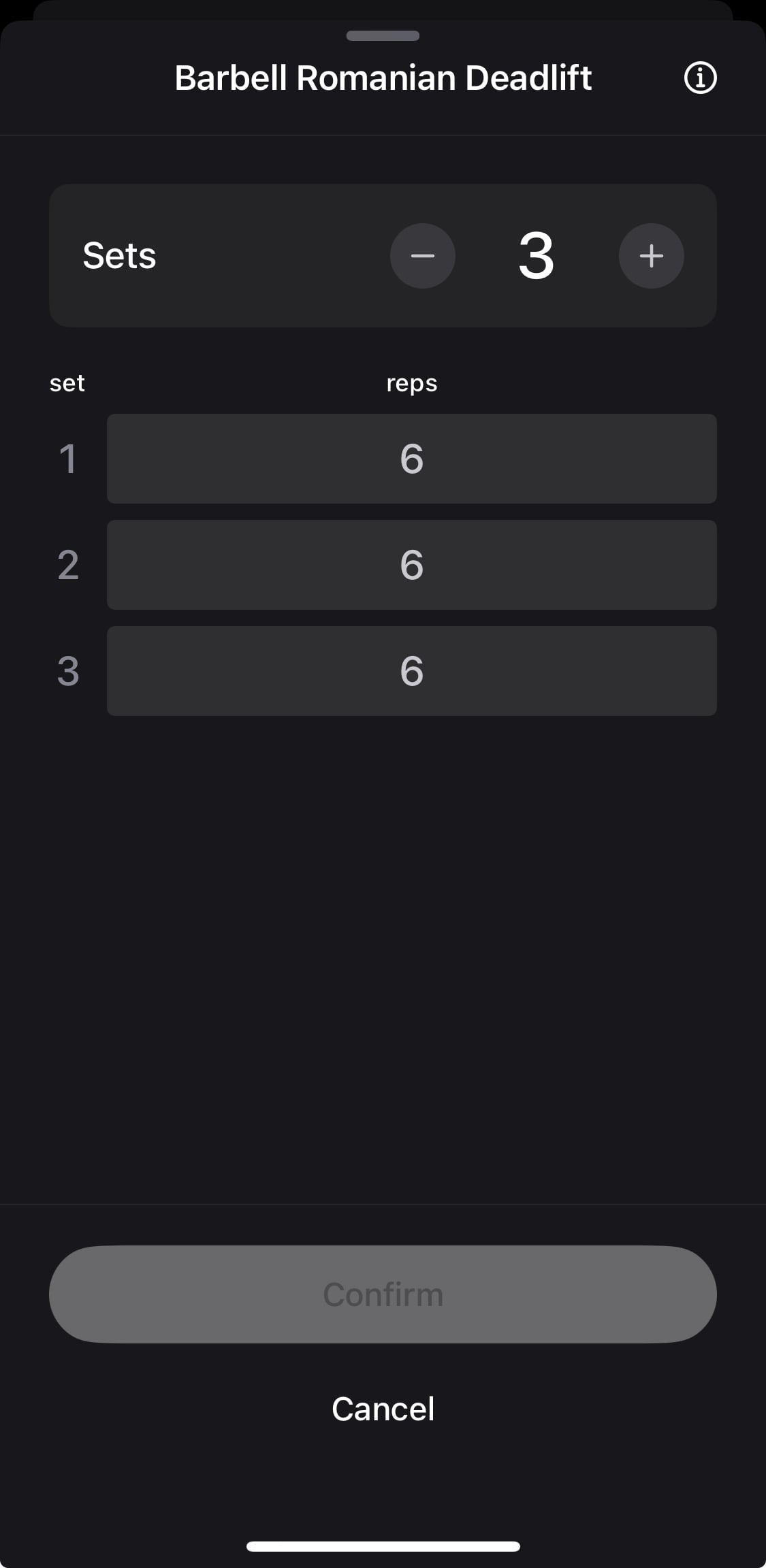 In the Strength+ app "build your own workout" feature, you can edit the number of sets and reps per exercise