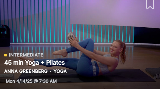 Anna Greenberg's 45 minute Yoga + Pilates class from April 14, 2025