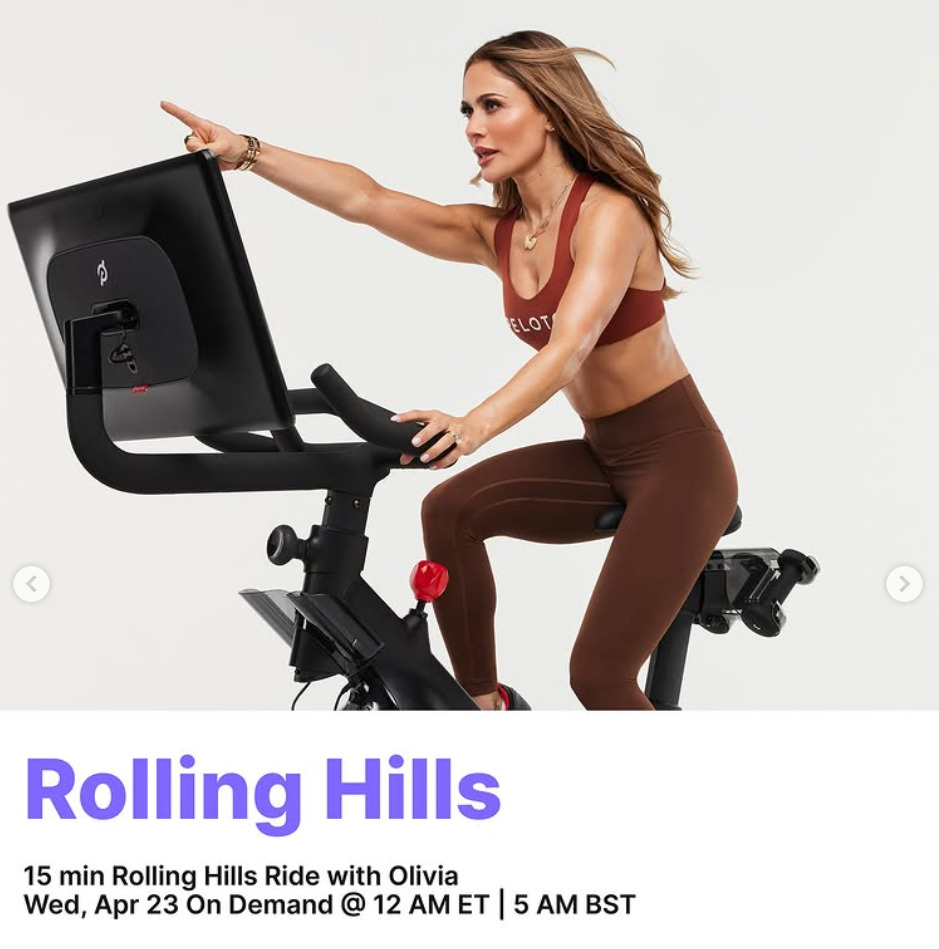 A new Rolling Hills Ride from Olivia will drop on demand this week. Image credit Peloton social media.
