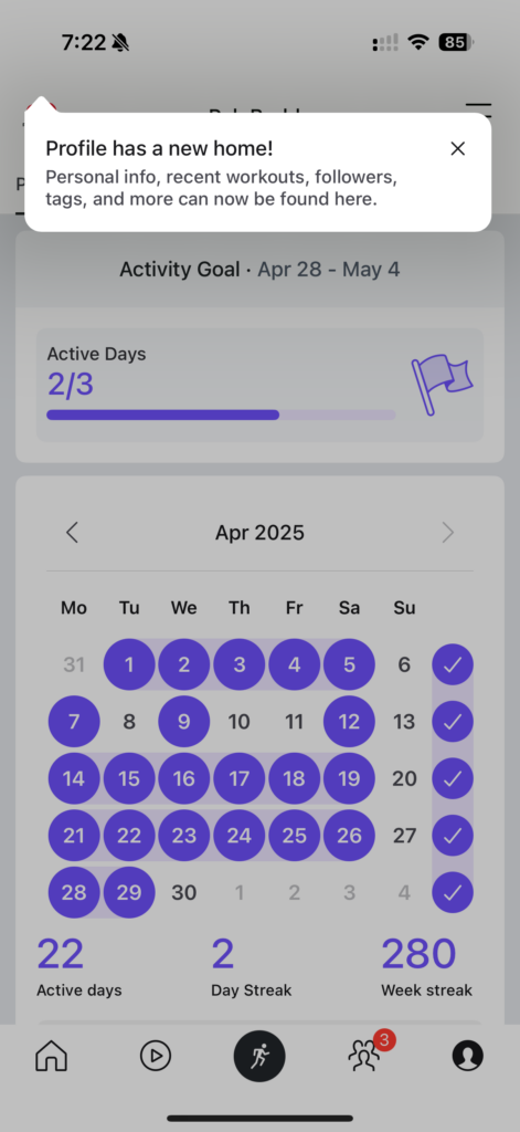 Peloton app notification of new Profile view