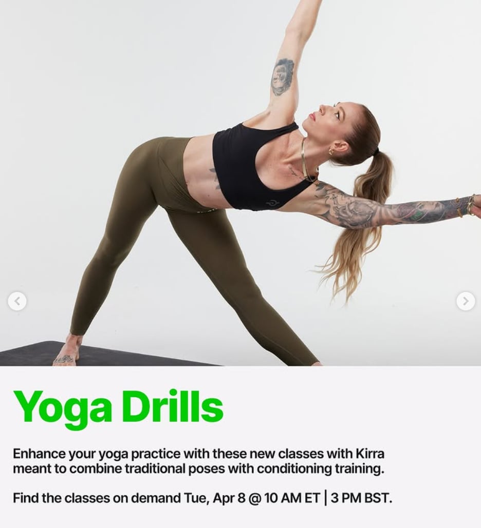 There will be new "Yoga Drills" classes from Kirra Michel this week. Image credit Peloton social media.