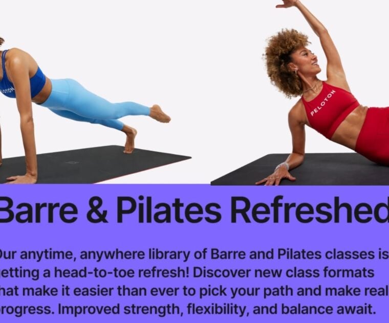 Peloton announcement of new Barre & Pilates class formats. Image credit Peloton social media.