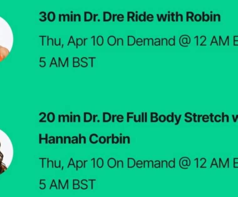 Peloton Dr. Dre Producer Series Class List. Image credit Peloton social media.