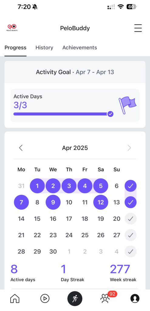 Larger view of the new default profile page on Peloton app.
