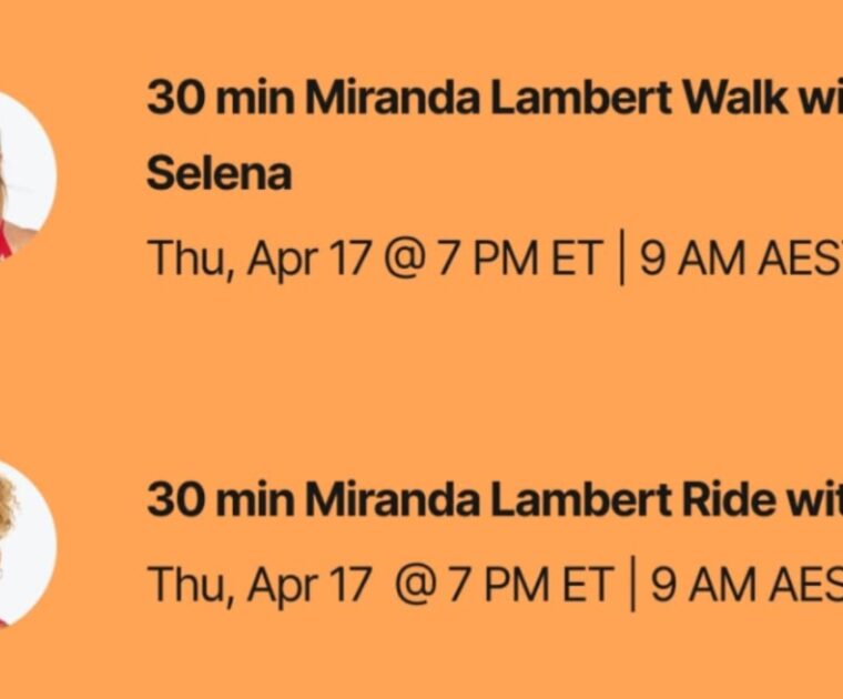 Miranda Lambert Peloton classes. Image credit Peloton social media.