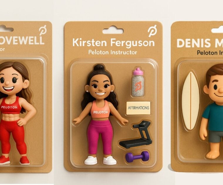 Peloton Instagram post utilizing AI action figure trend to tease new instructor modalities (since deleted). Image credit Peloton social media.