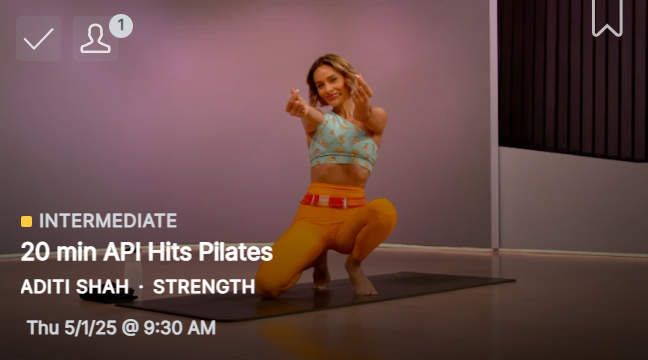 Aditi Shah's API Hits Pilates from May 1, 2025
