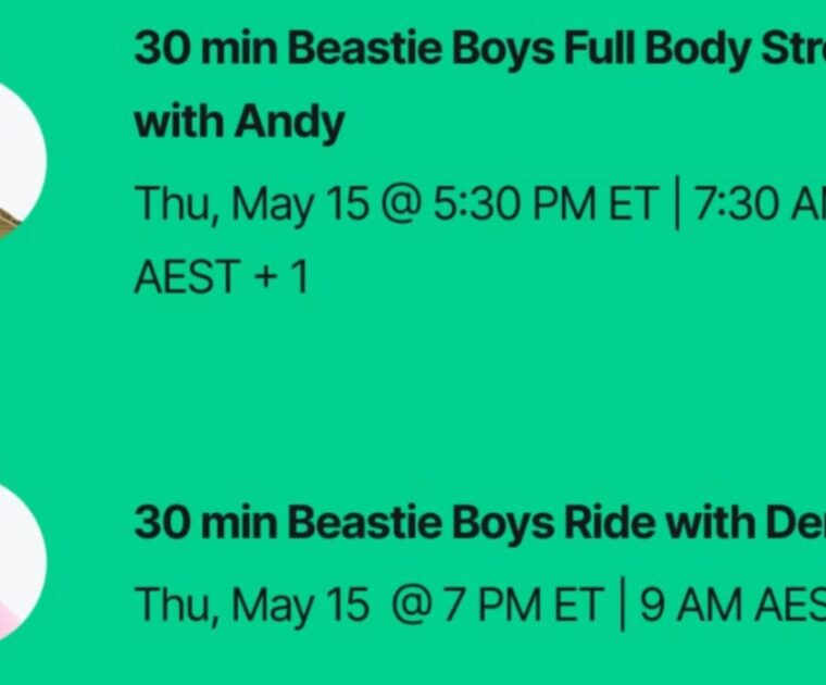 Beastie Boys Peloton class list. Image credit Peloton social media.