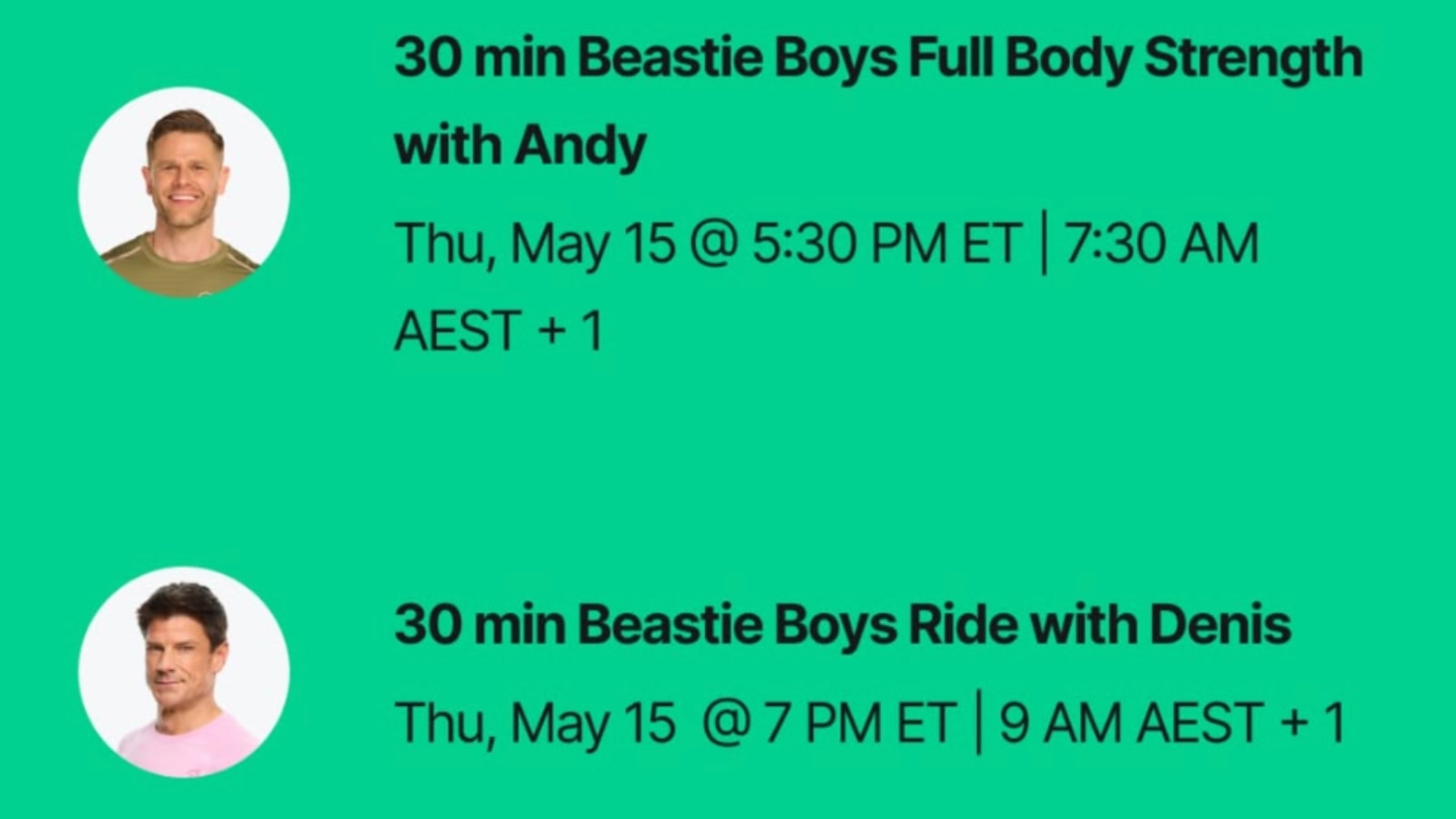 Beastie Boys Peloton class list. Image credit Peloton social media.