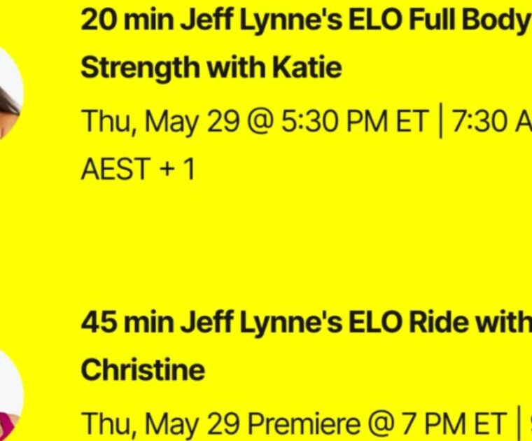 Peloton's Jeff Lynne's ELO class list. Image credit Peloton social media.