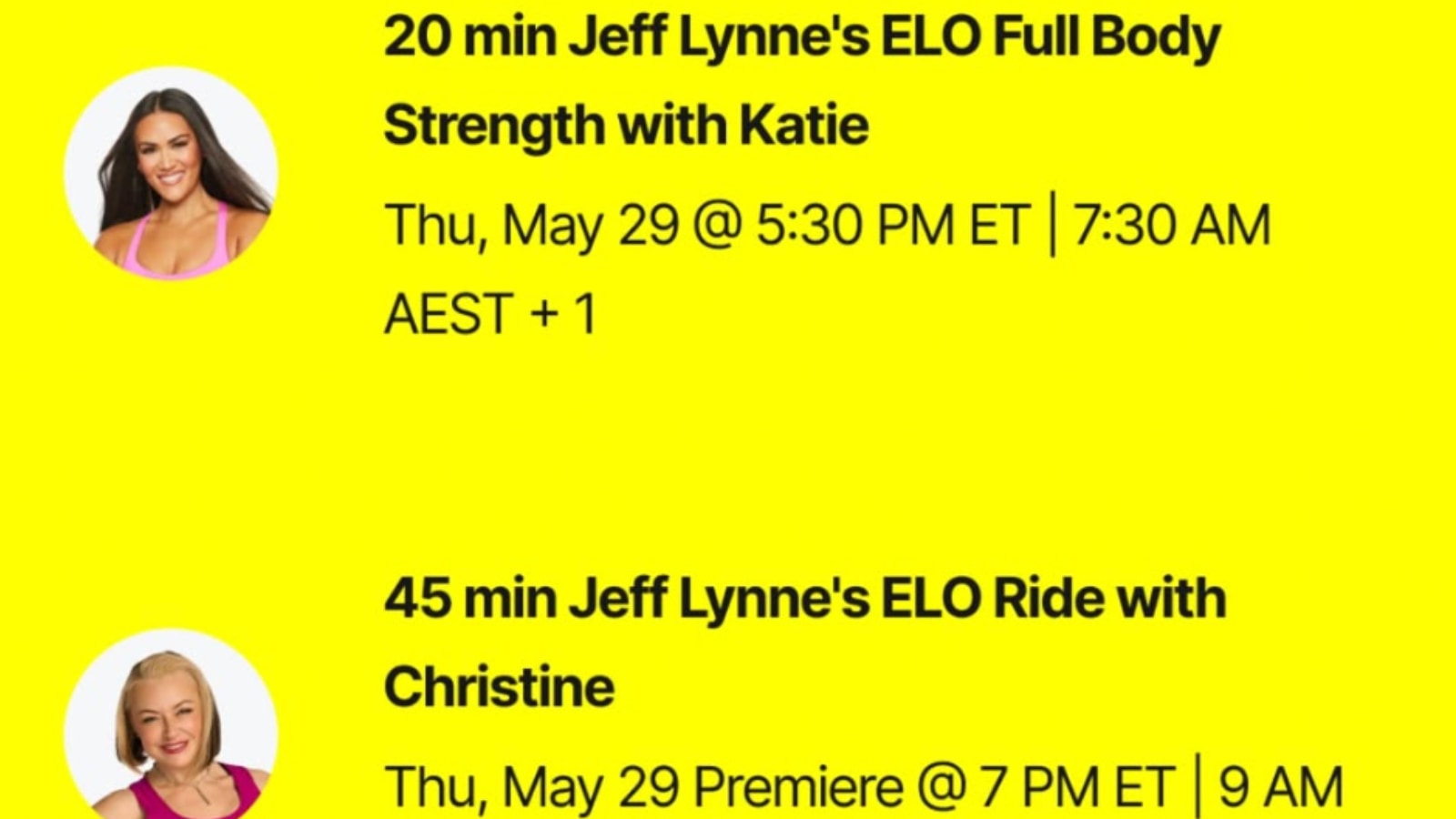 Peloton's Jeff Lynne's ELO class list. Image credit Peloton social media.