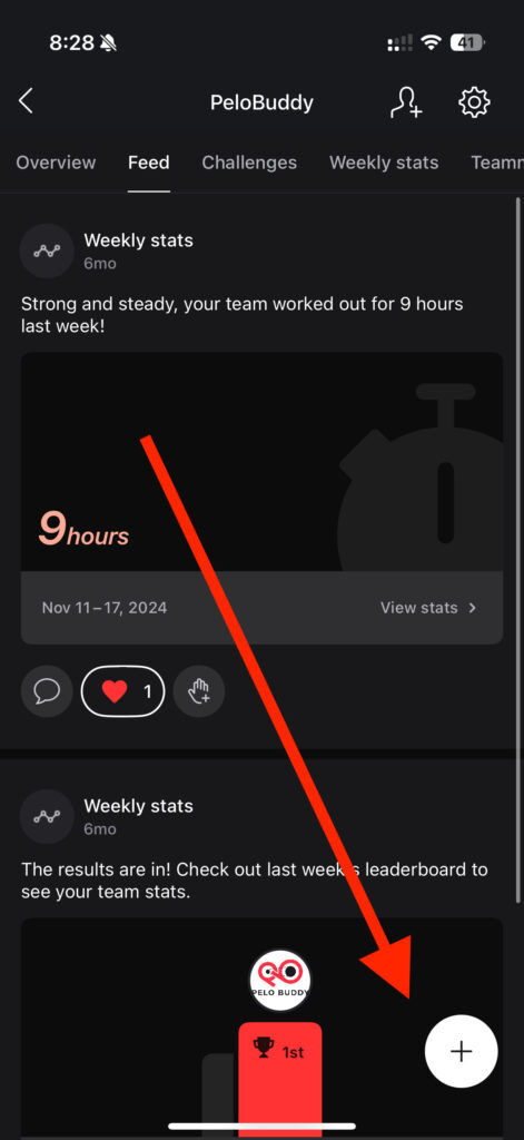 Button to create post in Peloton Teams