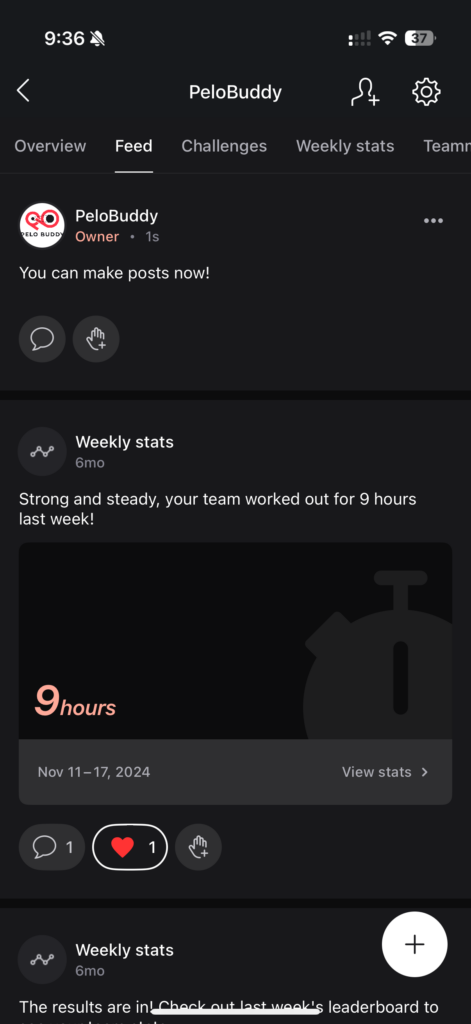 Reacting to post in Peloton Teams.