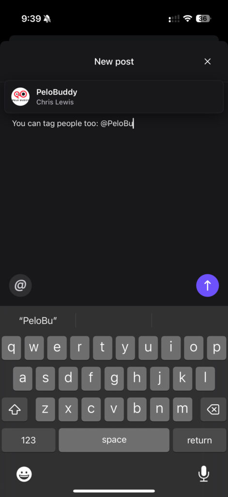 Tagging other users in a post in the Peloton Teams area.