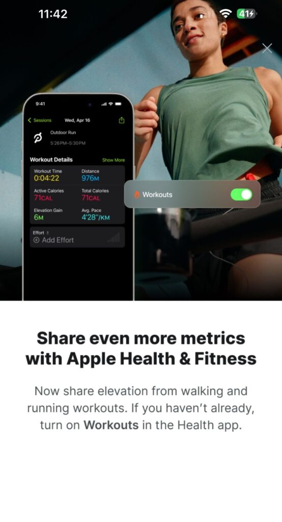 Peloton Apple Health metrics notification.