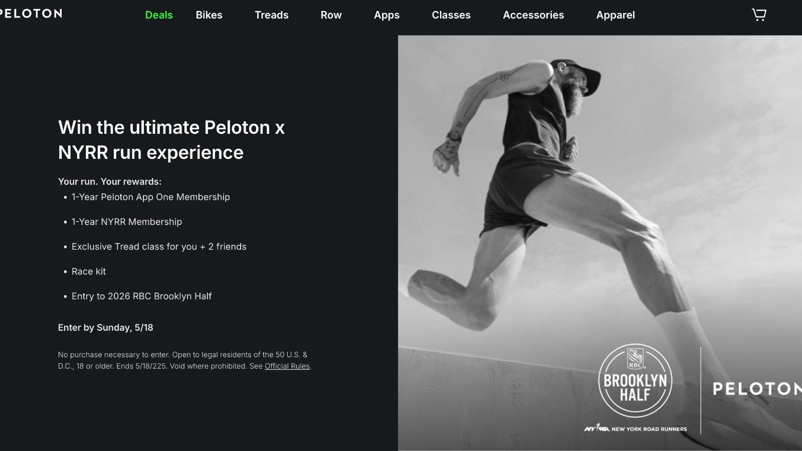 Peloton x NYRR Brooklyn Half Marathon Giveaway website