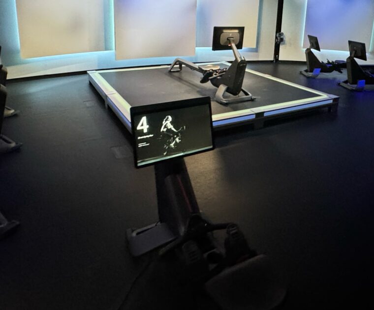 The rowing studio at Peloton Studios New York (PSNY).