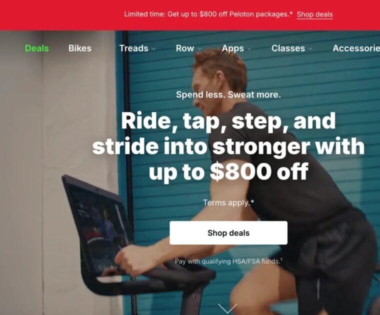 Peloton homepage updated with May 2025 deal offer