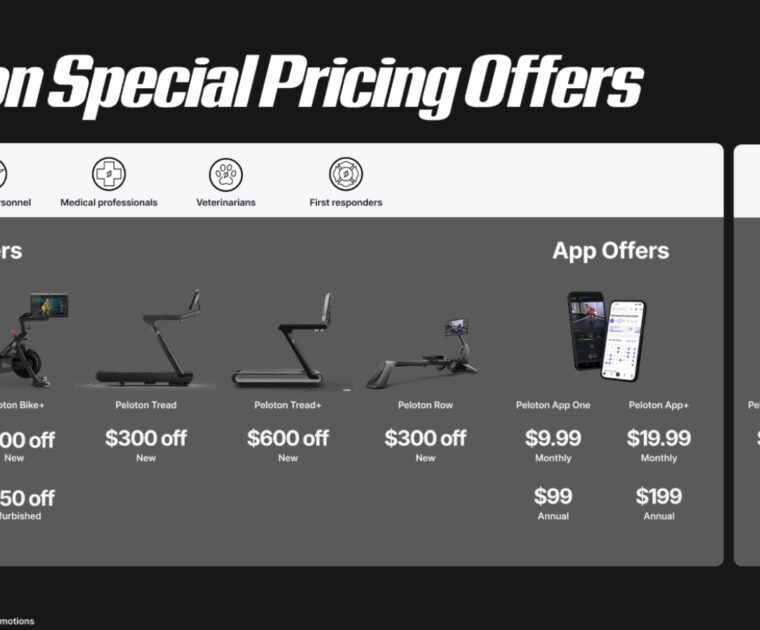Peloton's updated special pricing offers. Image credit Peloton press release.