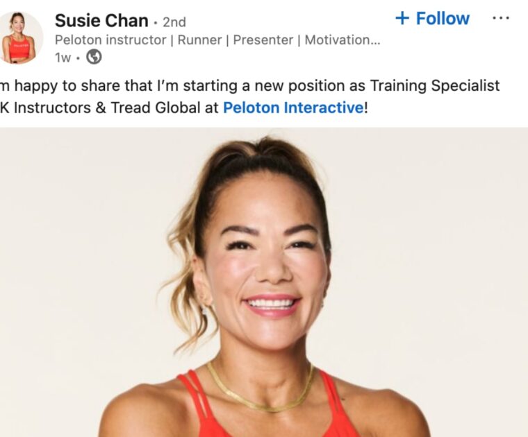 Susie Chan announcing new role as raining Specialist UK Instructors & Tread Global