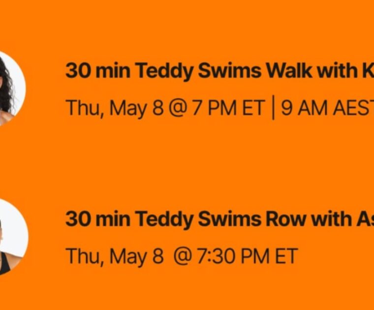 Peloton Teddy Swims class list. Image credit Peloton social media.