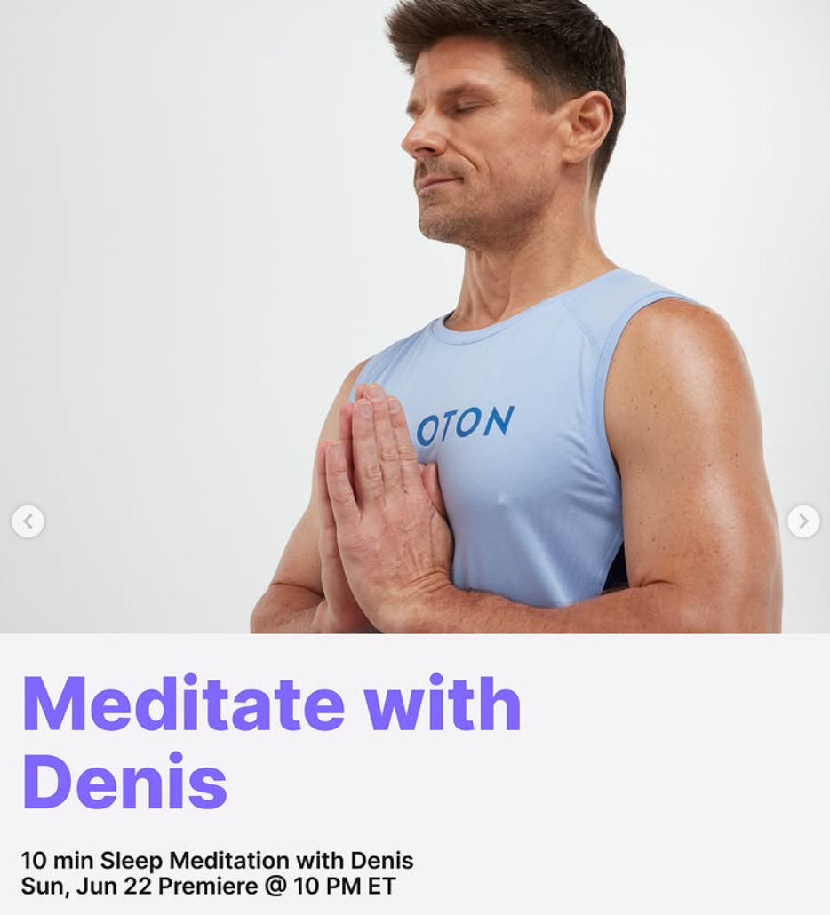 Denis Morton has a 10 minute Sleep Meditation premiering this week. Image credit Peloton social media.