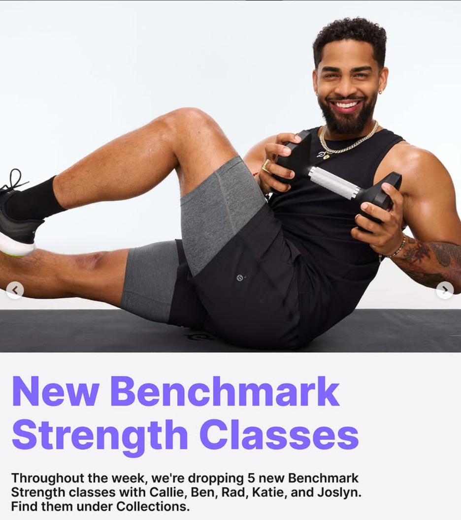 New Benchmark Strength classes are being rolled out this week. Image credit Peloton social media.