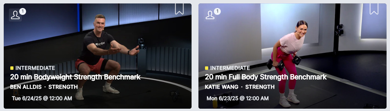 Peloton's Benchmark Strength classes from June 23-24, 2025.