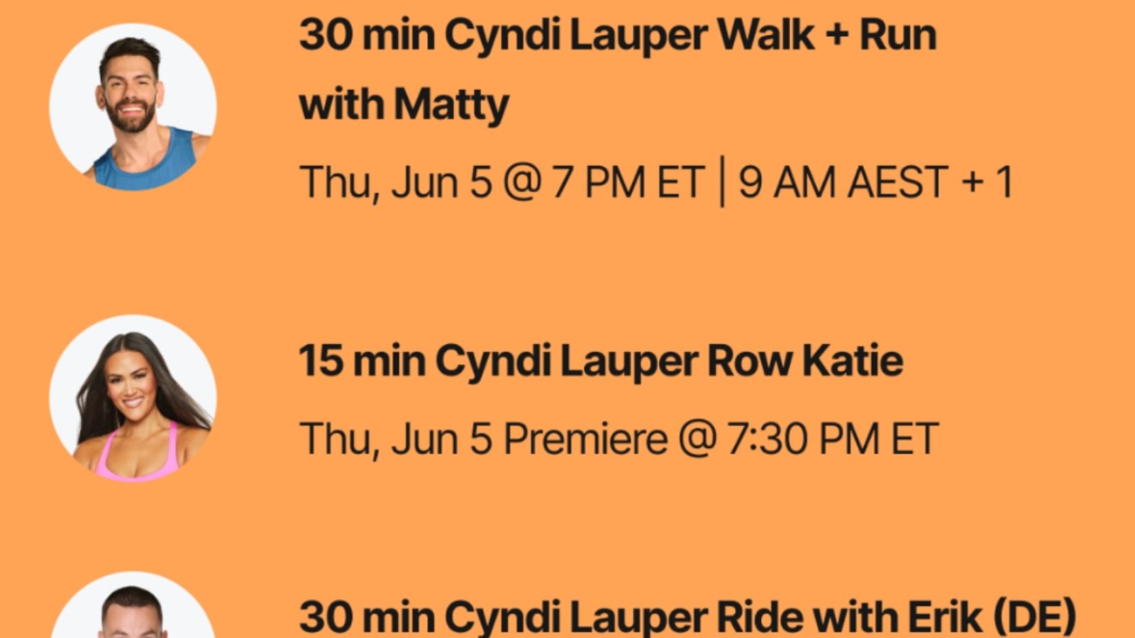Peloton's Cyndi Lauper classes. Image credit Peloton social media.