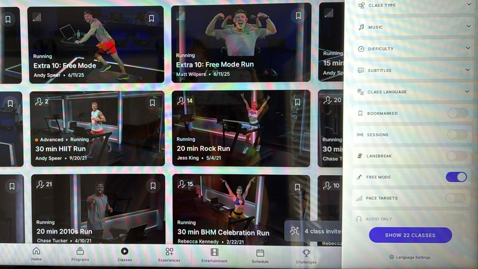Free Mode filter on Peloton Tread+ devices.