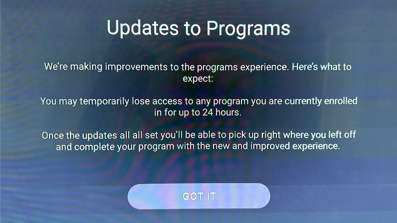 Alert about programs on the Peloton Guide.