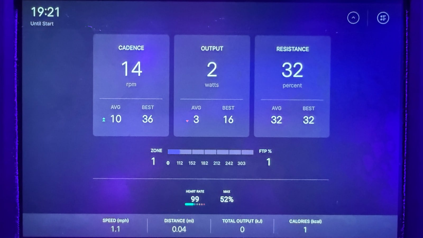 Heart rate monitor on a Peloton Bike class in studio with an Apple Watch.
