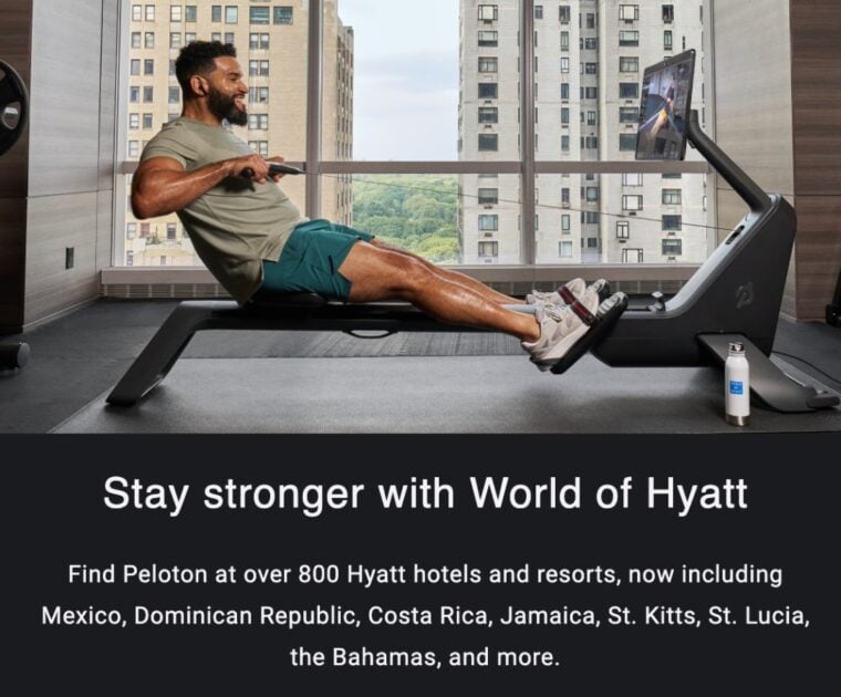 Promotional email from Hyatt regarding Peloton partnership expansion.