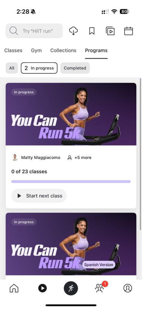 Page showing Programs progress
