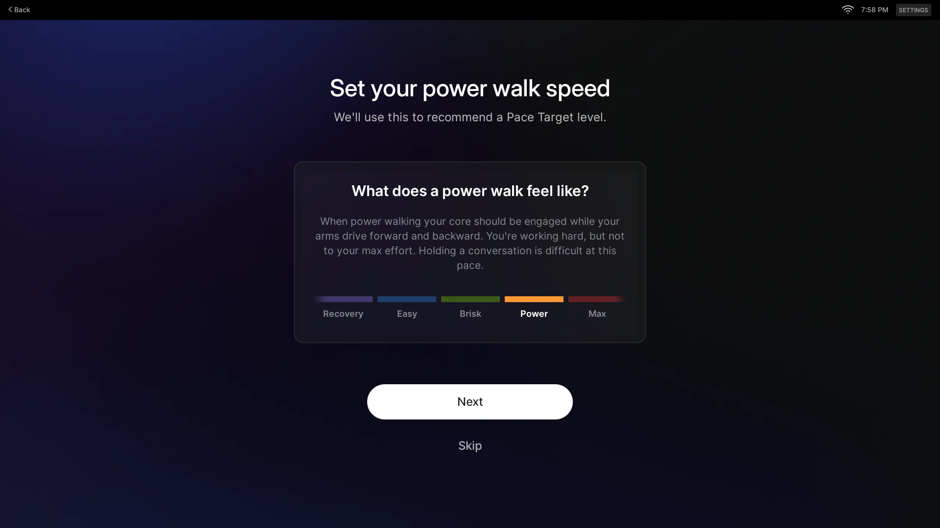 Page describing what a power walk should feel like.