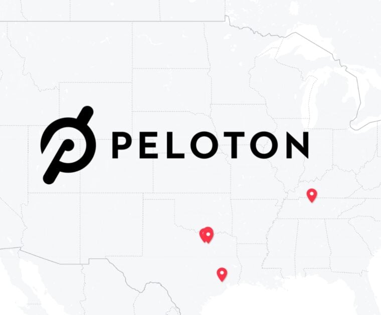 Map showing the Peloton showrooms left in the US.