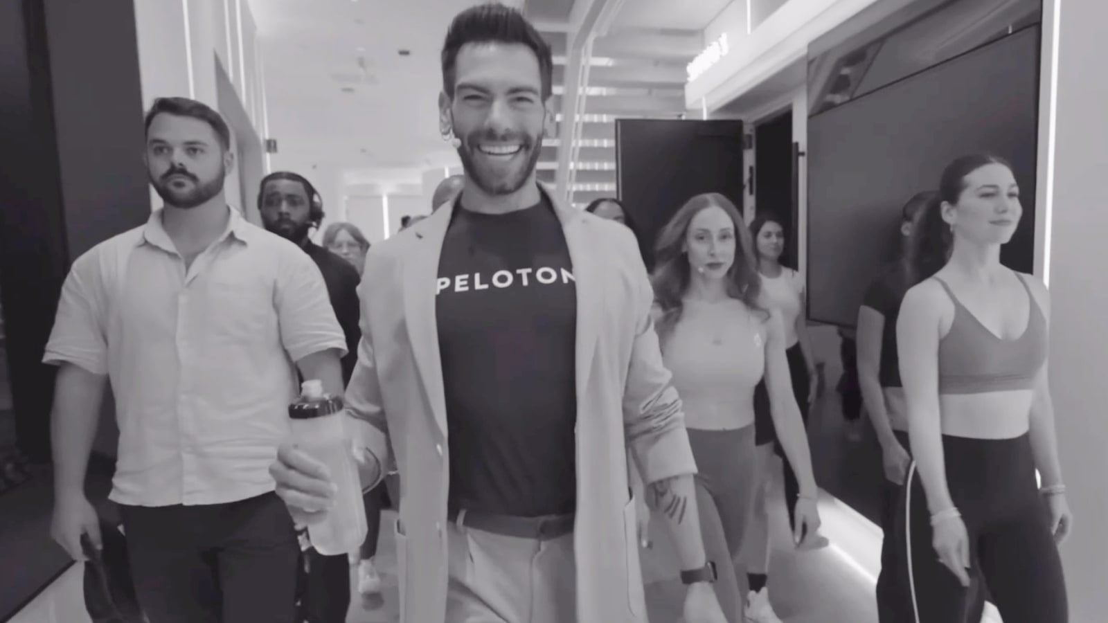 Matty Maggiacomo & fellow Peloton instructors & employees during his Sunset Boulevard parody during a Peloton class.