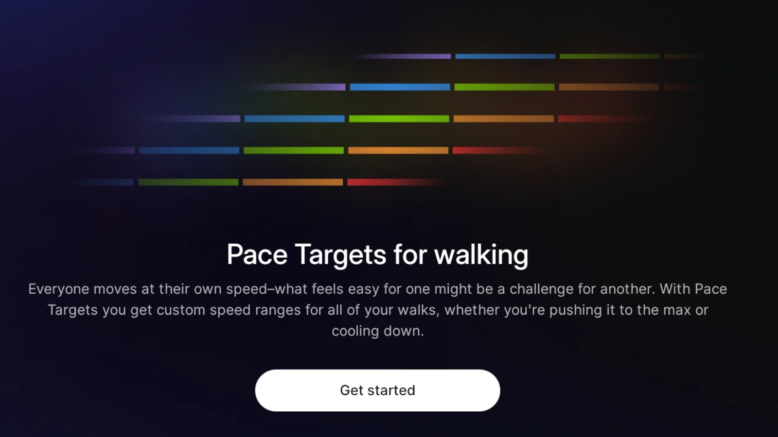 Overview screen for walking pace target feature on Peloton.