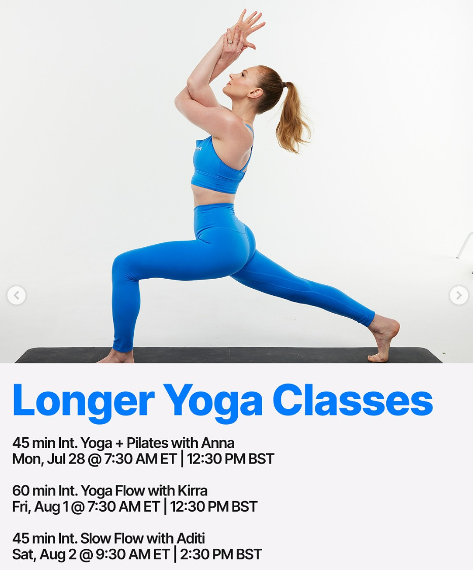 This week Peloton will have three 45 to 60 minute Yoga classes. Image credit Peloton social media.