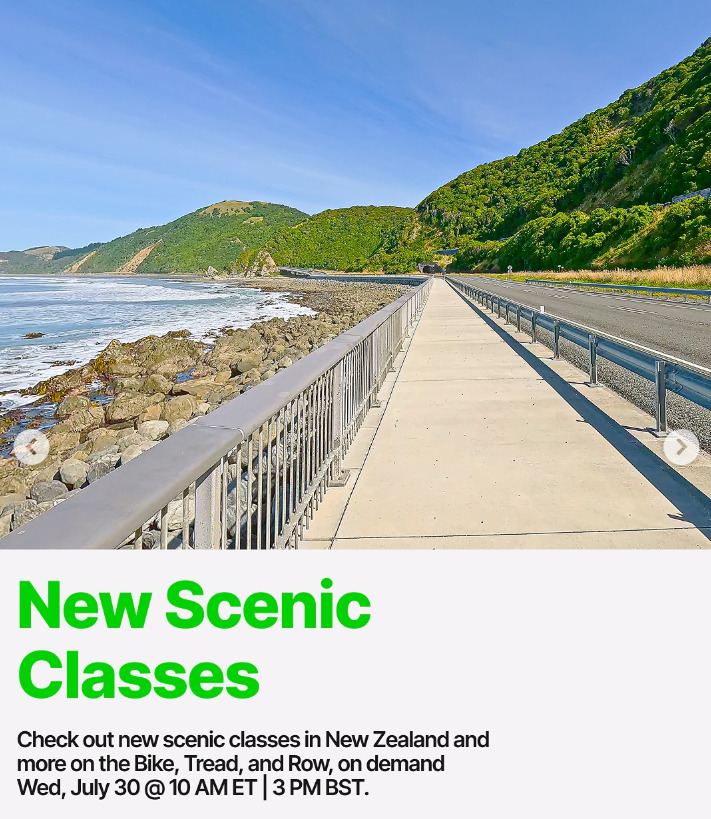 This week new Scenic classes will drop on demand. Image credit Peloton social media.