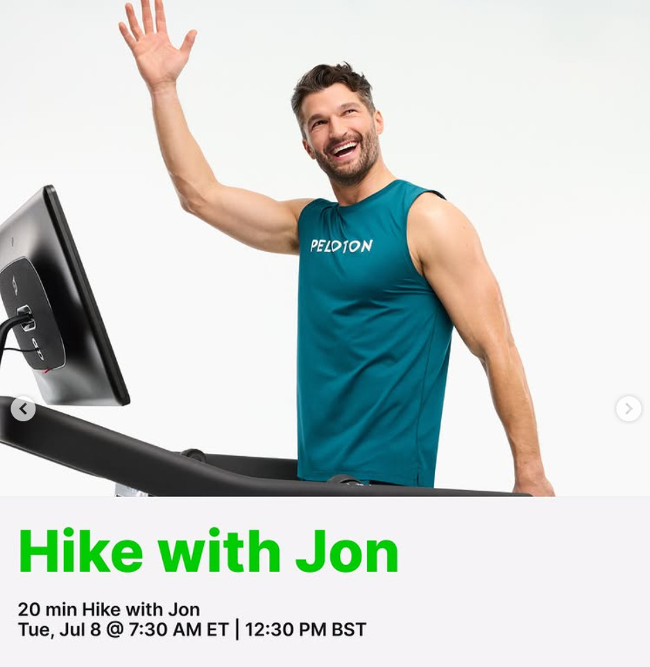 Jon will teach a live Hike this week. Image credit Peloton social media.