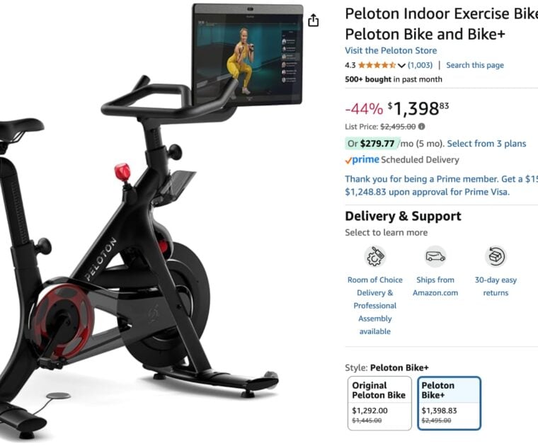 Peloton Bike+ for $1398 on Amazon.